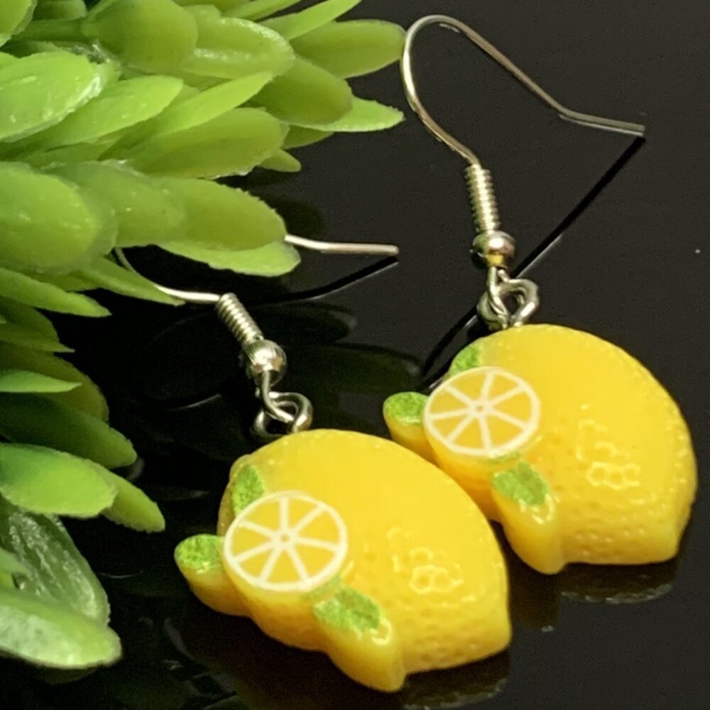 Lemon Earring, Fruit Jewelry, Citrus Earring, Gift Idea, Funny Food Earrings
